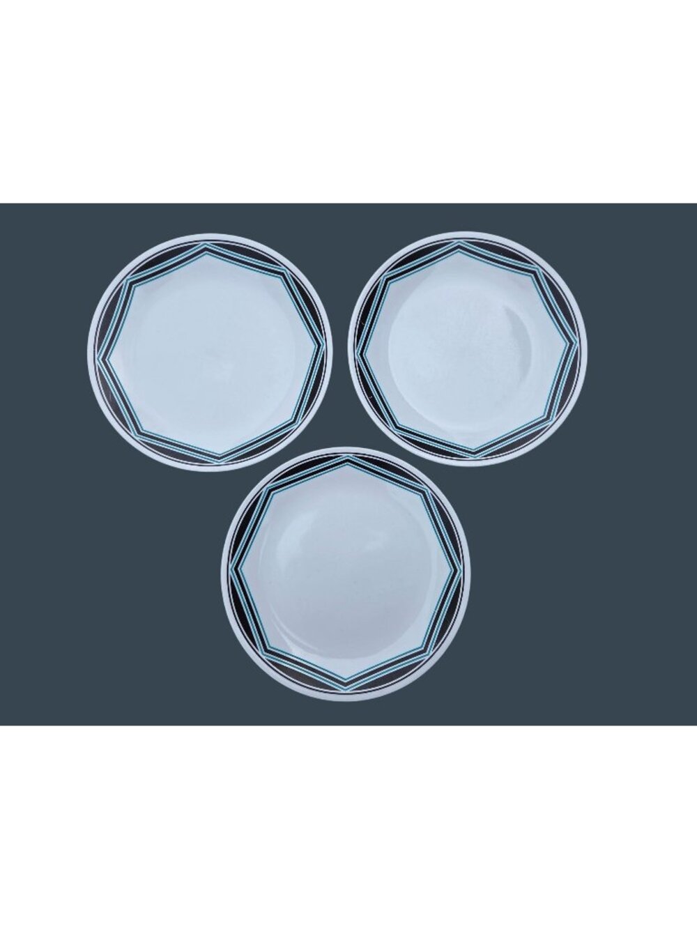 Corelle Angles 10 1/4" Dinner Plates Set Of 3 Geometric Black & Teal Design Dura
